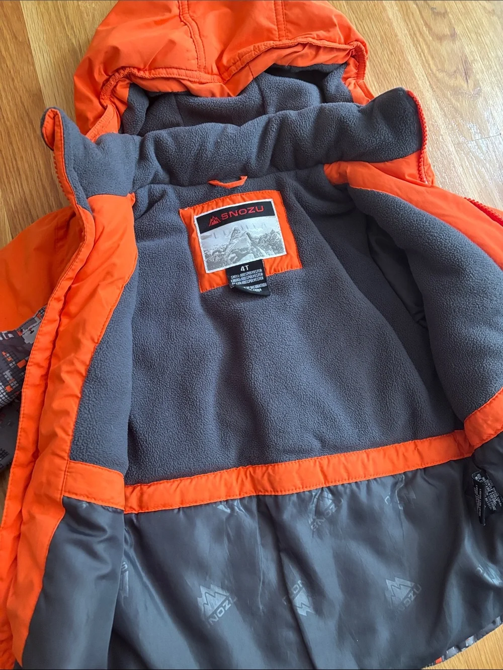 4T Snozu Orange and Gray Puffer Snow Jacket